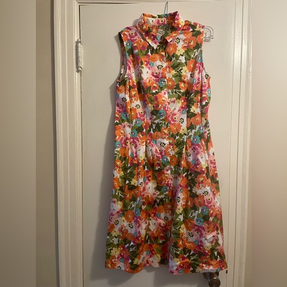 Talbots Petite Sleeveless Floral Print Collar Button Front Closure Dress Size 8P - Picture 1 of 12